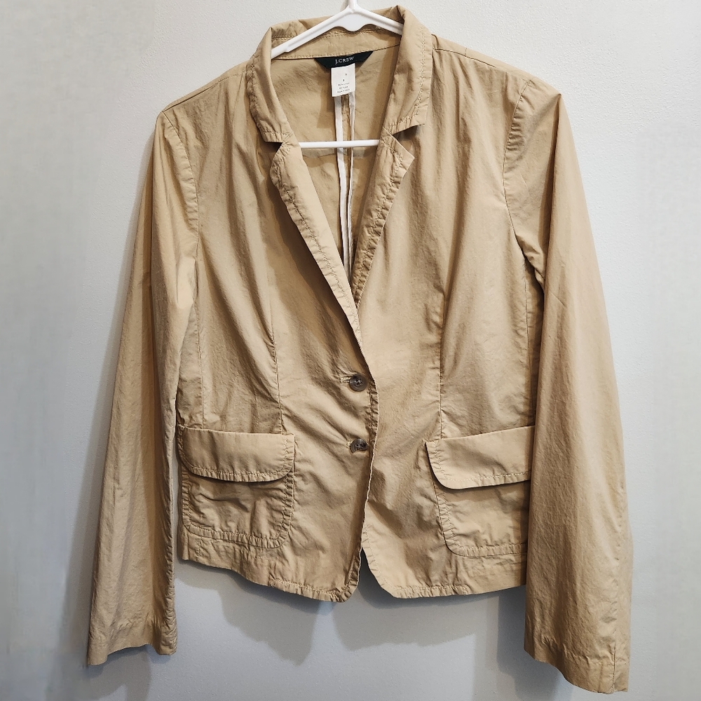 J. CREW Tan Beige 100% Cotton Two Button Blazer Size 8